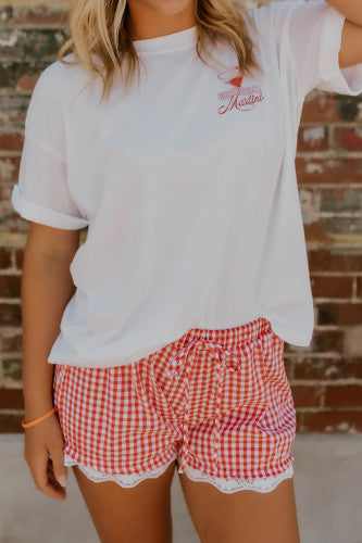 Red Gingham Plaid Lace Shorts